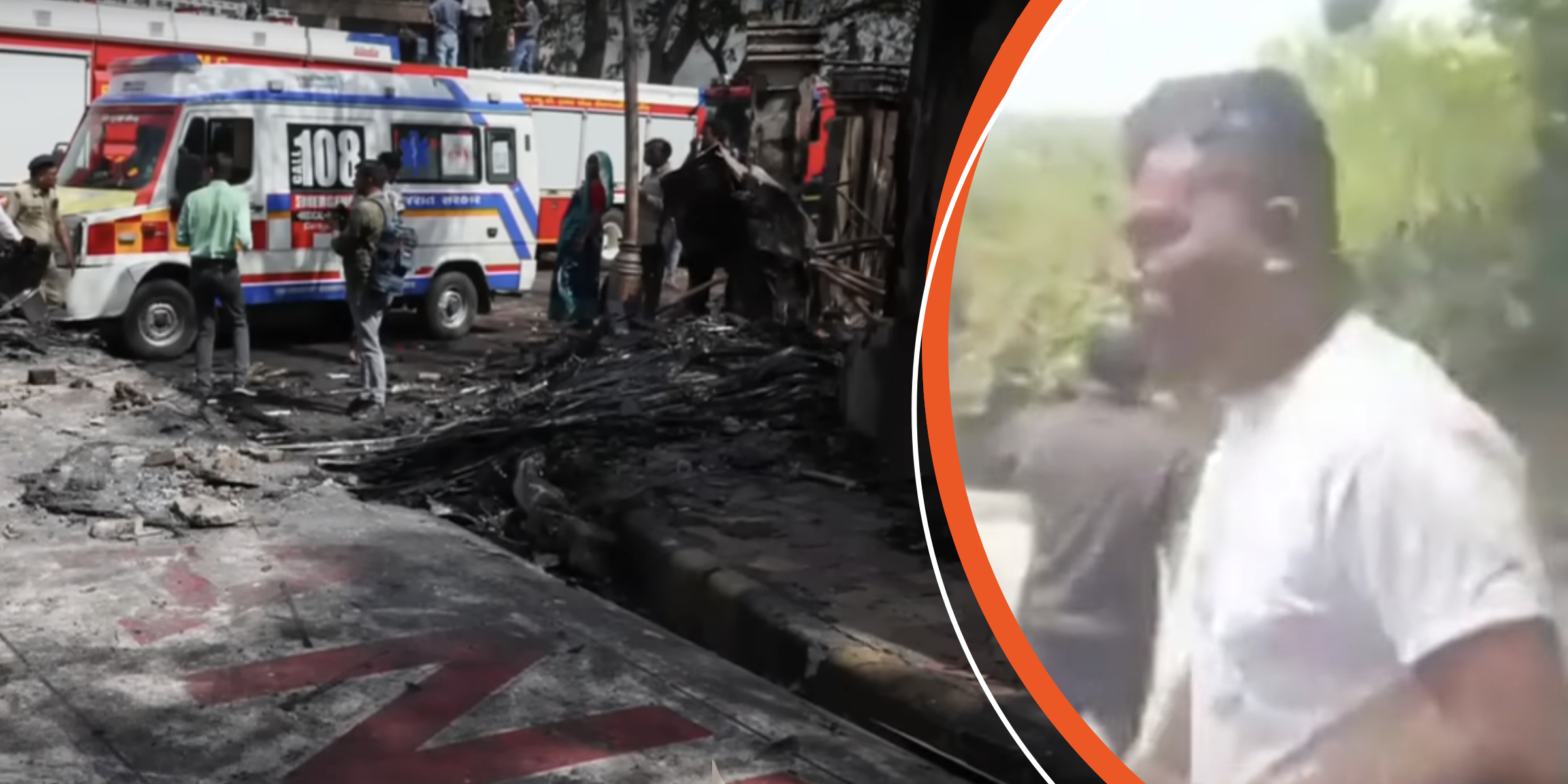 Site de l'accident à Ahmedabad | Le survivant quelques instants après s'être échappé | Source : YouTube/ABCNews | YouTube/TheTimes