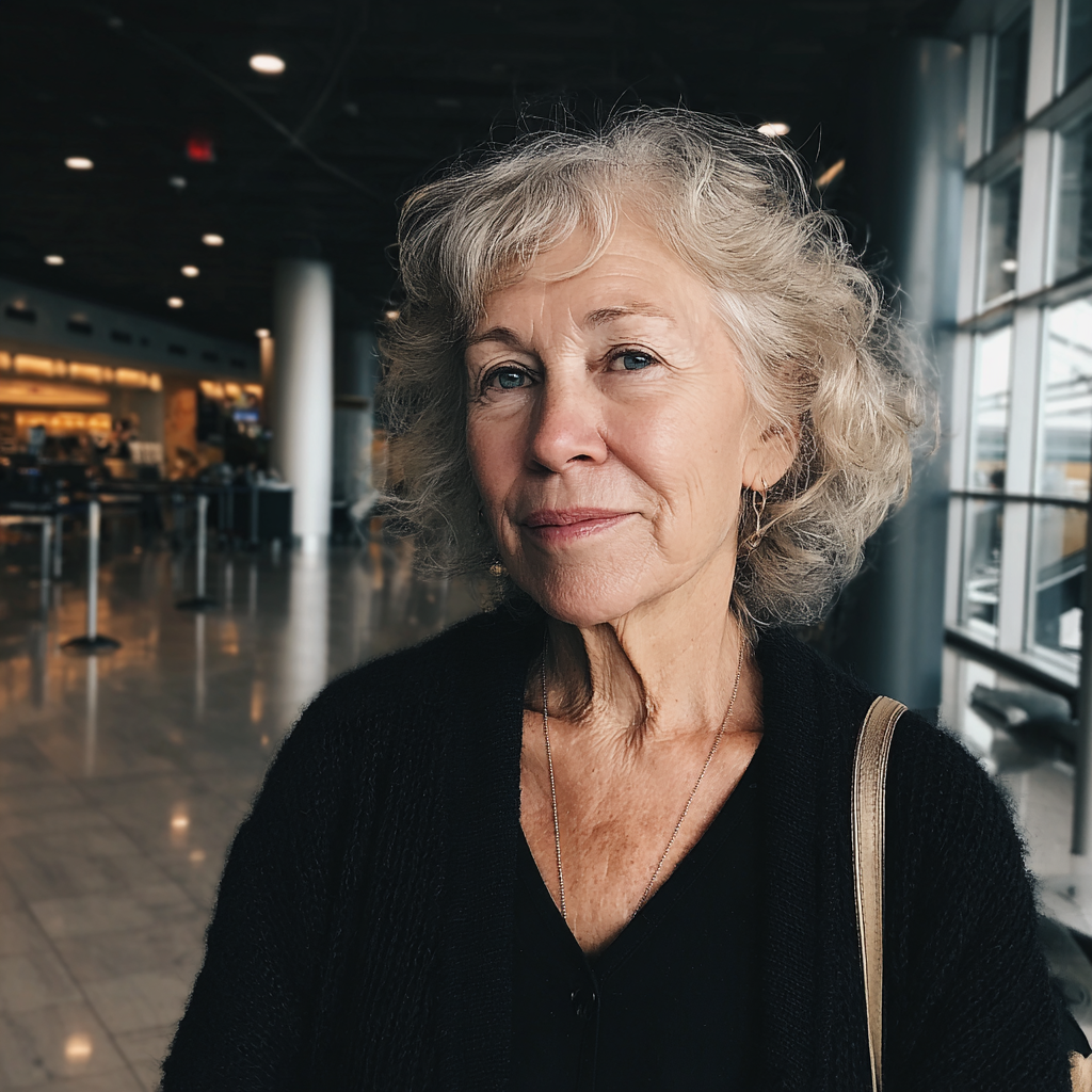 Une femme debout dans un aéroport | Source : Midjourney