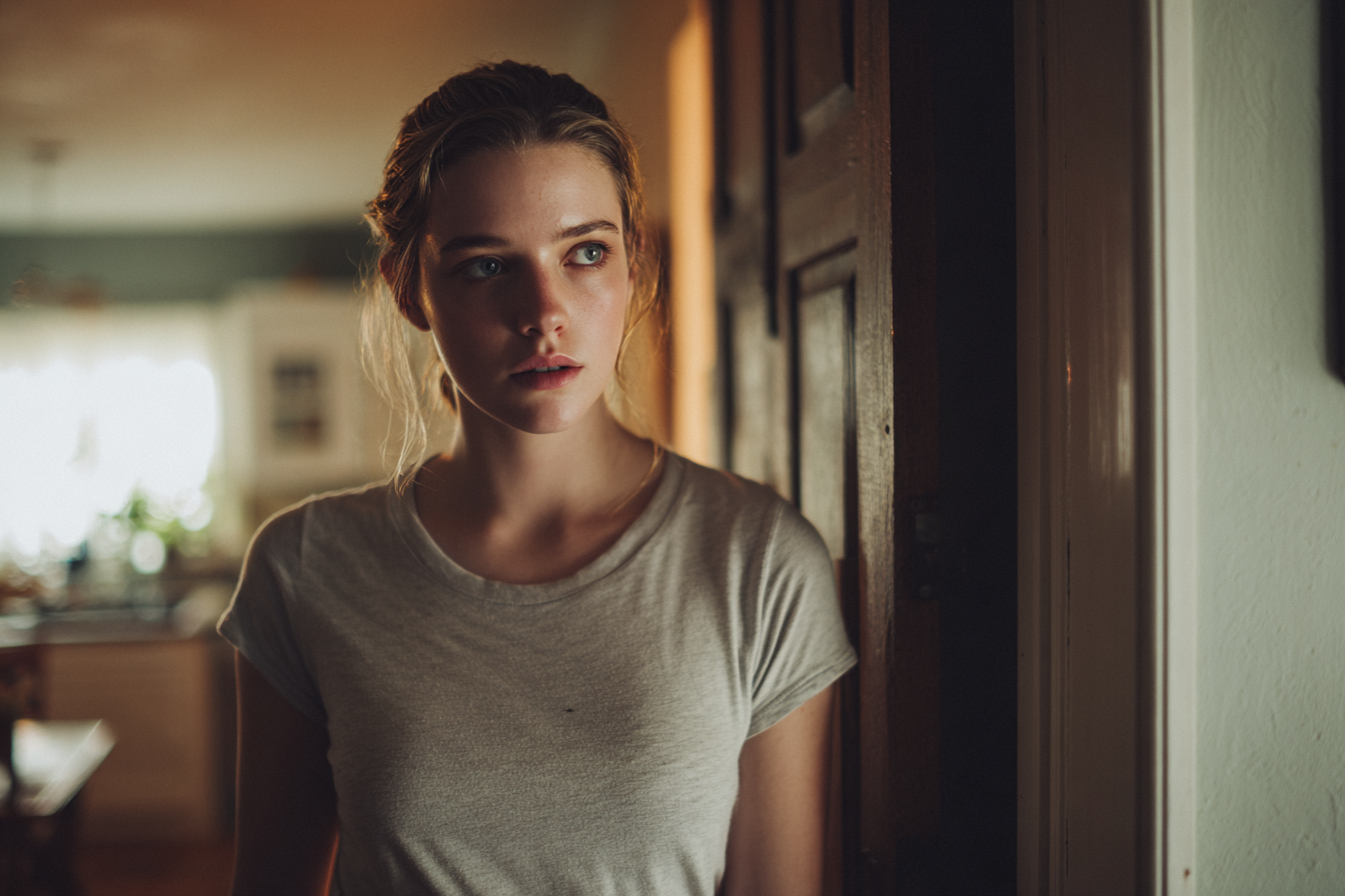 Une femme debout dans l'embrasure de la porte | Source : Midjourney
