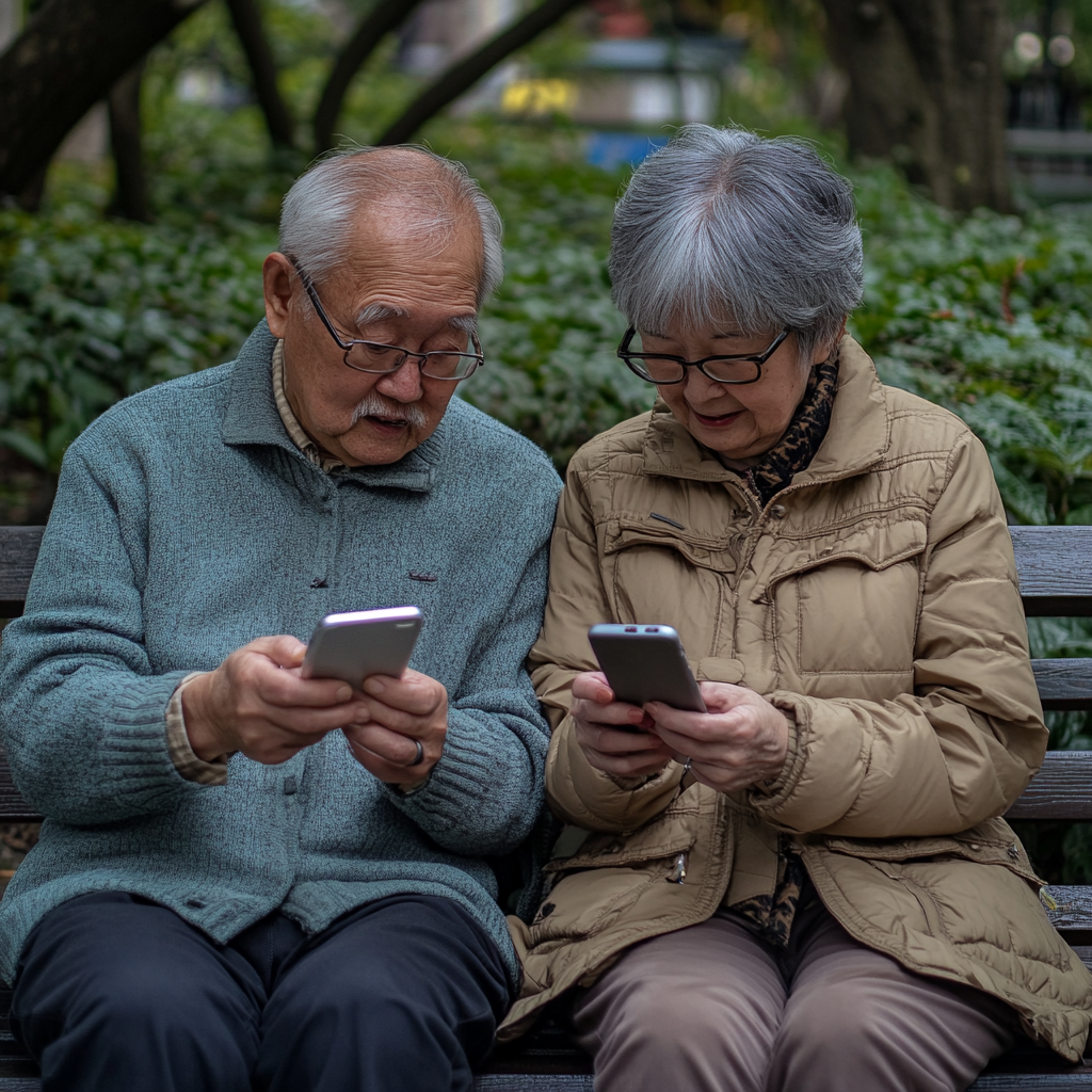 Un couple de personnes âgées avec leur téléphone | Source : Midjourney