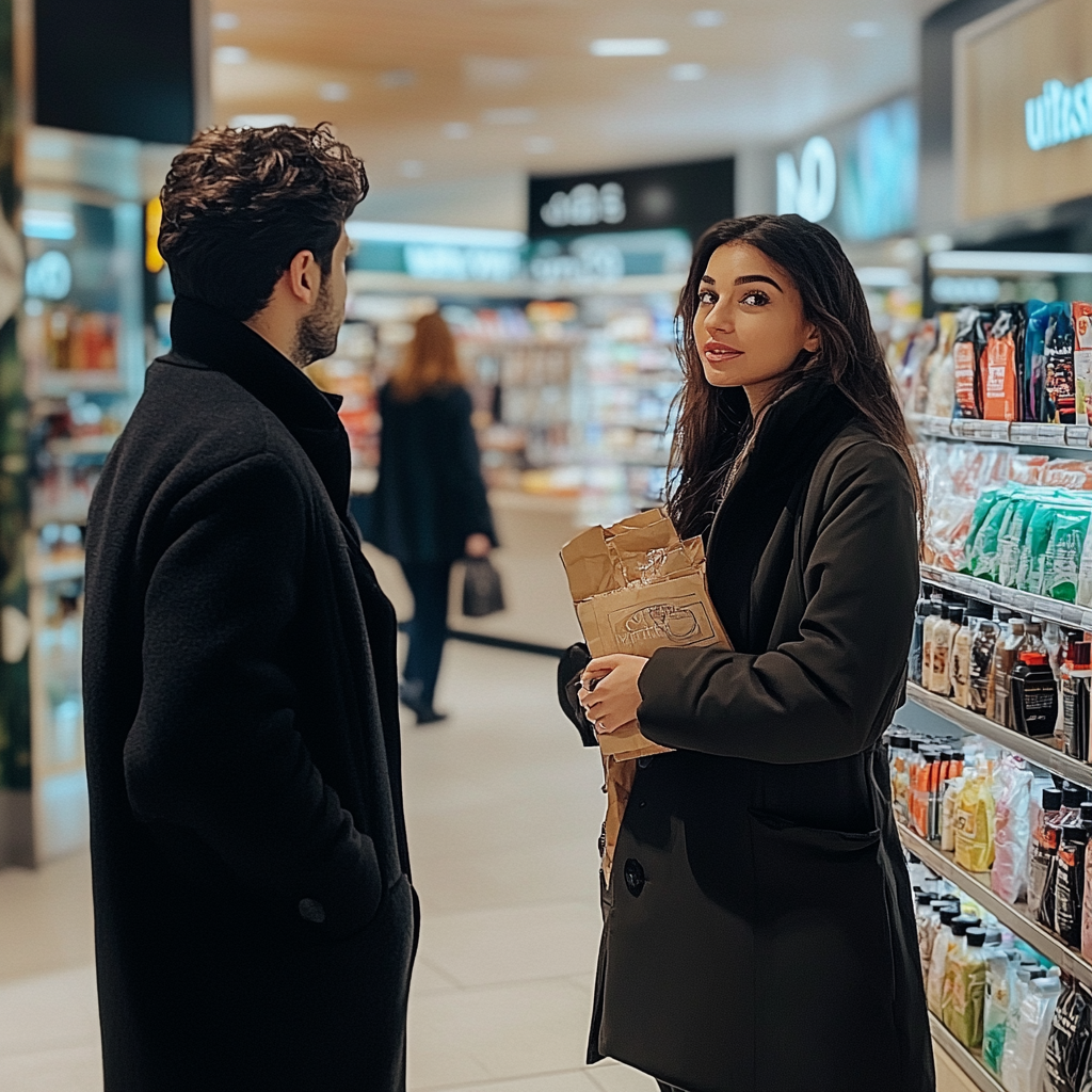 Un homme parle à une femme dans un magasin | Source : Midjourney