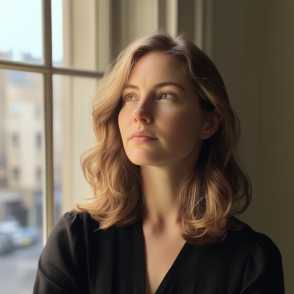 Une femme qui regarde par la fenêtre | Source : Midjourney