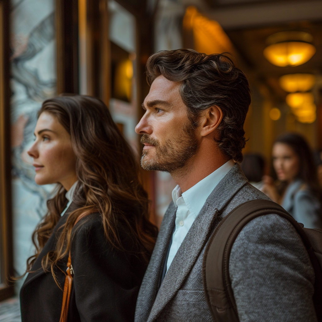 Un homme et une femme qui regardent par la fenêtre | Source : Midjourney