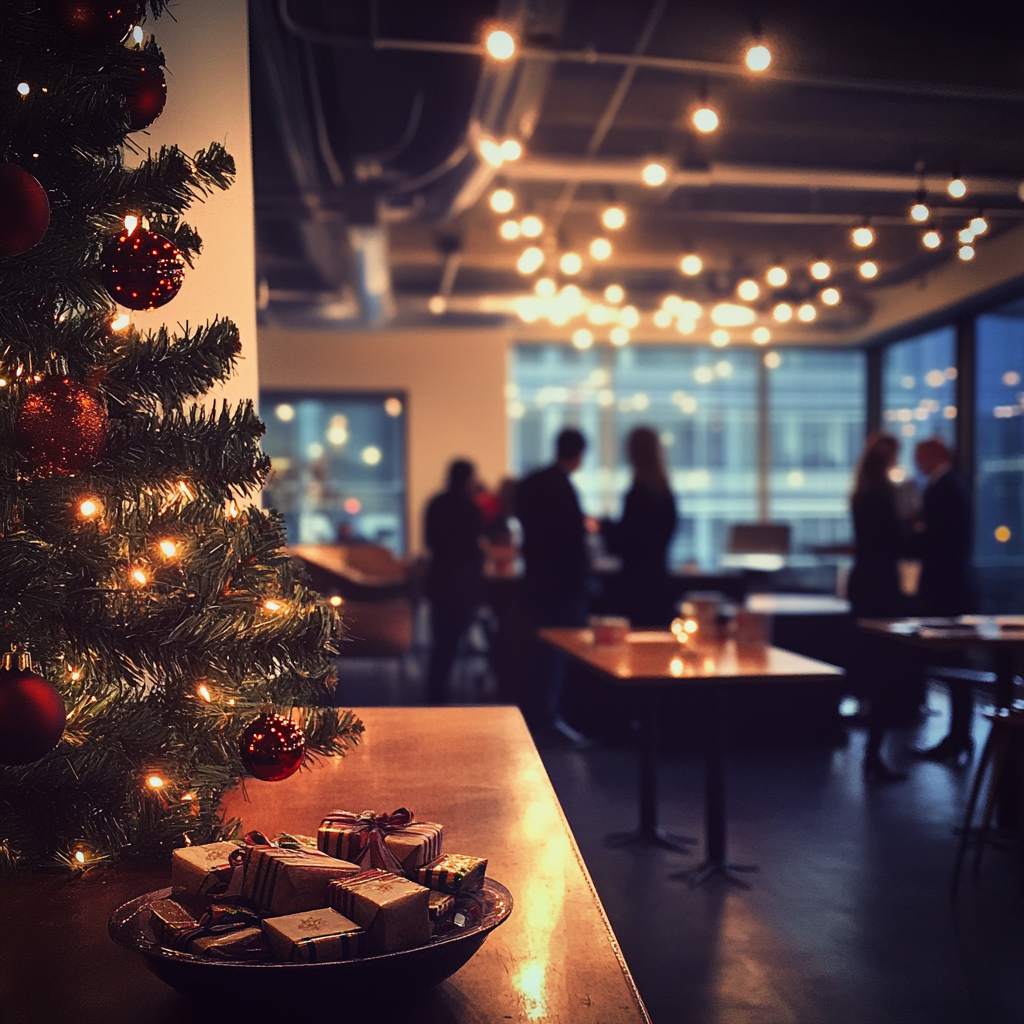 Des personnes lors d'une fête de Noël au bureau | Source : Midjourney