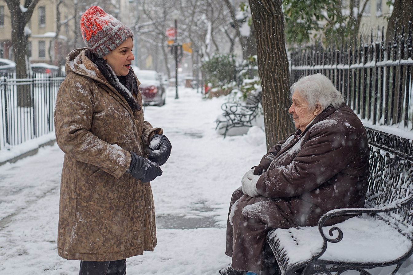 Deux femmes qui parlent dans le froid | Source : Midjourney