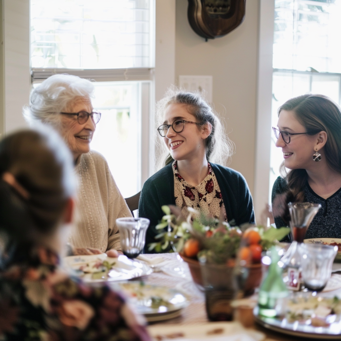 Une grand-mère assise à la table à manger avec sa famille | Source : Midjourney