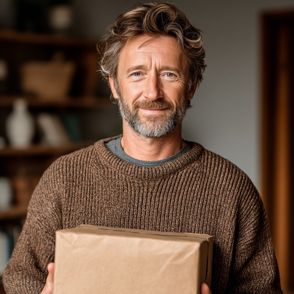 Un homme heureux tenant un cadeau | Source : Midjourney