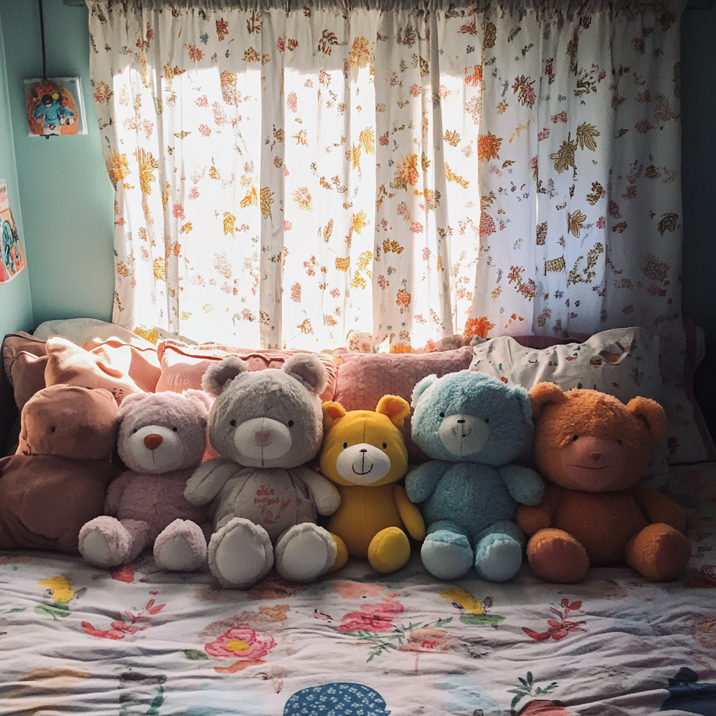 Des ours en peluche sur un lit | Source : Midjourney