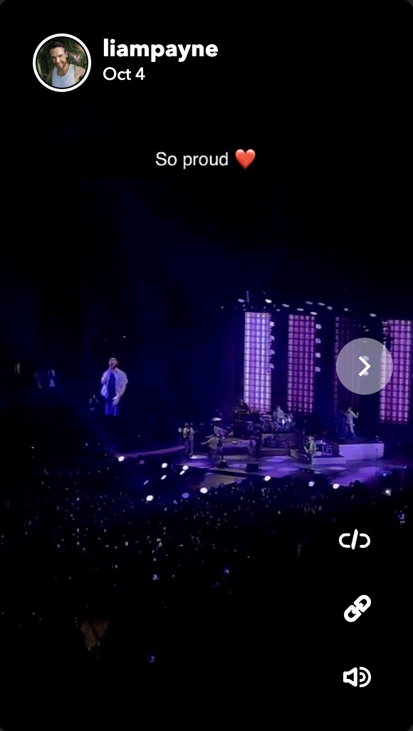 Liam Payne partage une photo Snapchat de la performance de Niall Horan, postée le 4 octobre 2024 | Snapchat.com/liampayne.