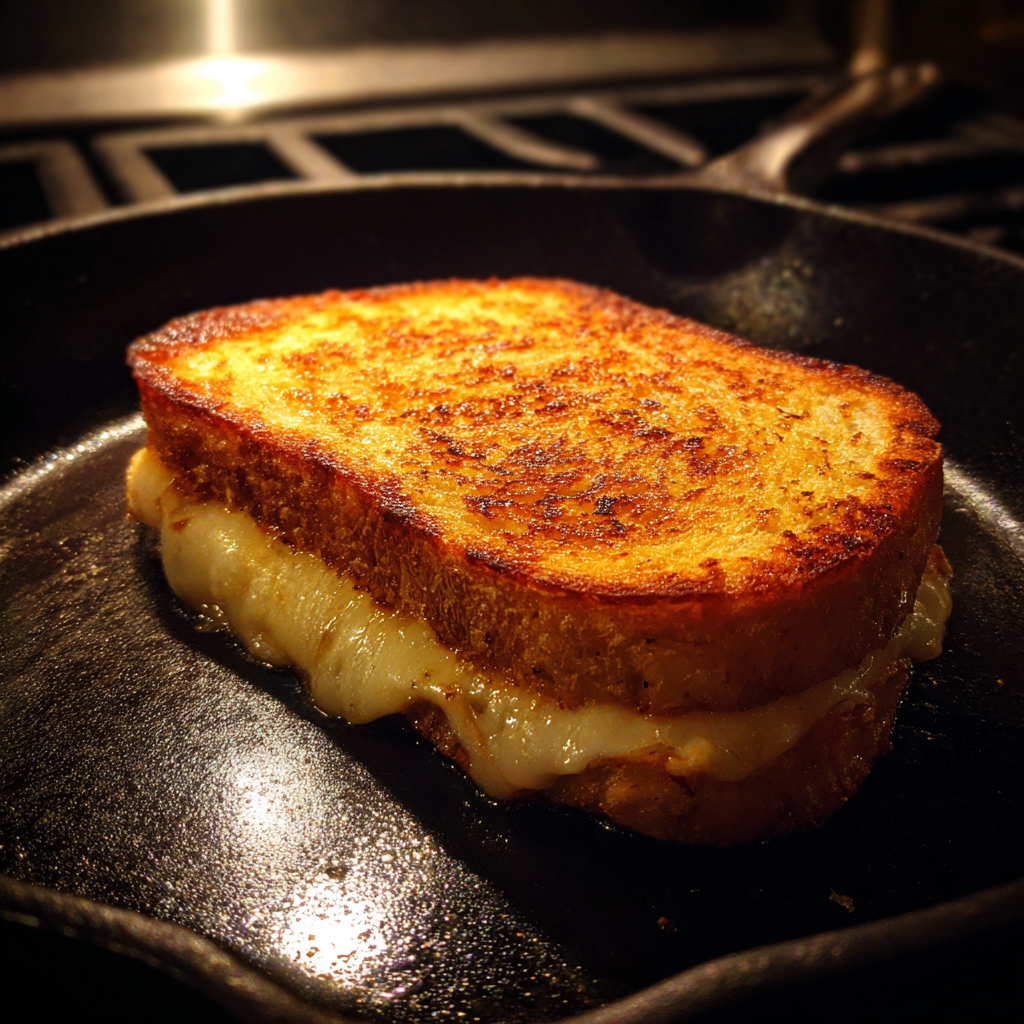 Un sandwich au fromage fondu dans une poêle | Source : Midjourney