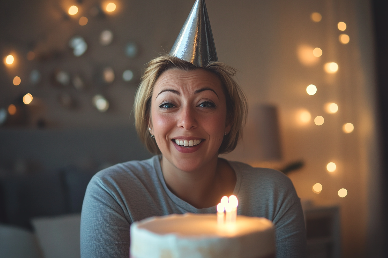 Une femme avec son gâteau d'anniversaire | Source : Midjourney