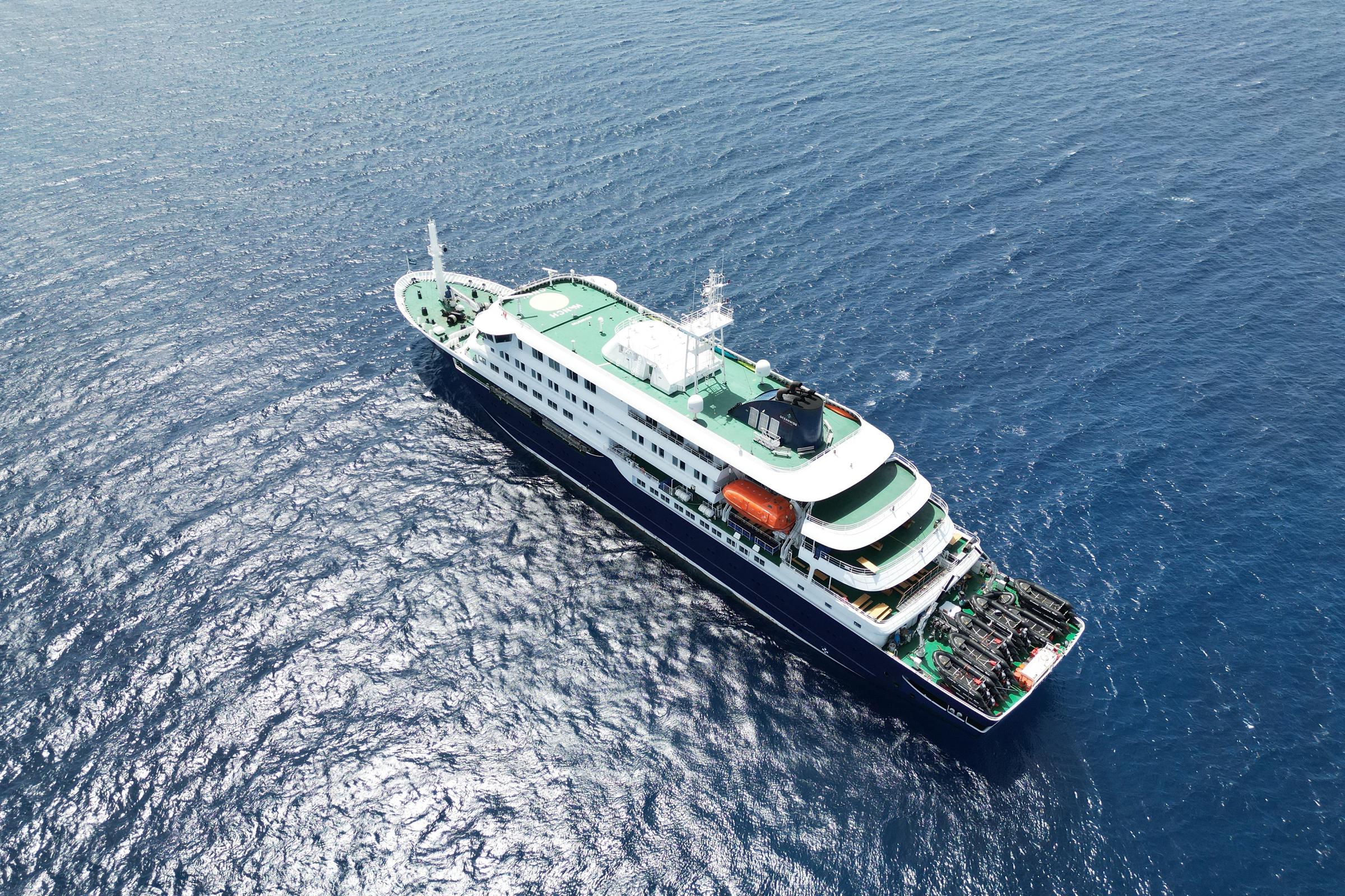 Le paquebot MV Hondius au large du port de Praia, capitale du Cap-Vert, le 4 mai 2026. | Source : Getty Images