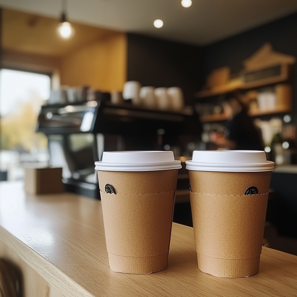 Two cups of coffee on a counter | Source: Midjourney