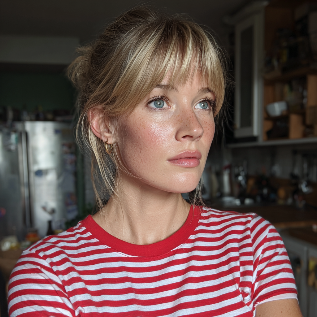 Une femme pensive debout dans une cuisine | Source : Midjourney