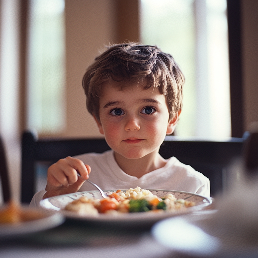 Un garçon en train de dîner | Source : Midjourney