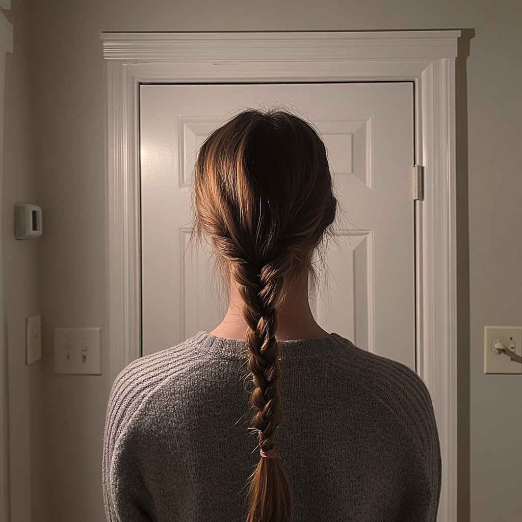 Une femme debout devant une porte | Source : Midjourney