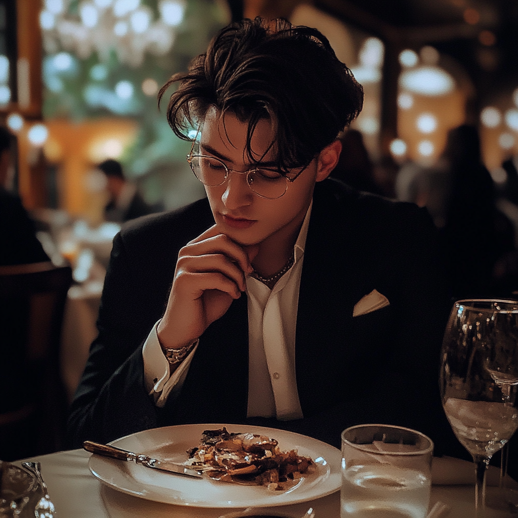 Un jeune homme arrogant à une table de dîner | Source : Midjourney