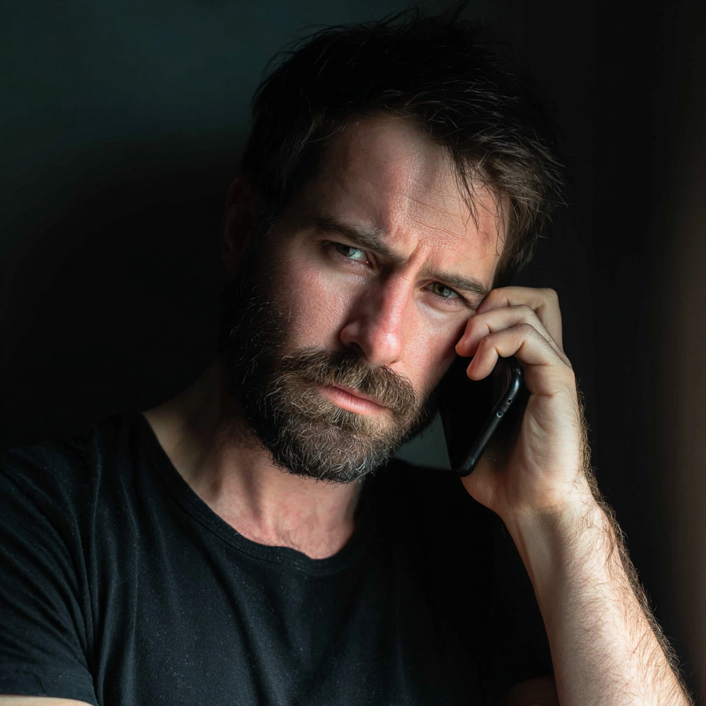 Un homme bouleversé qui parle au téléphone | Source : Midjourney