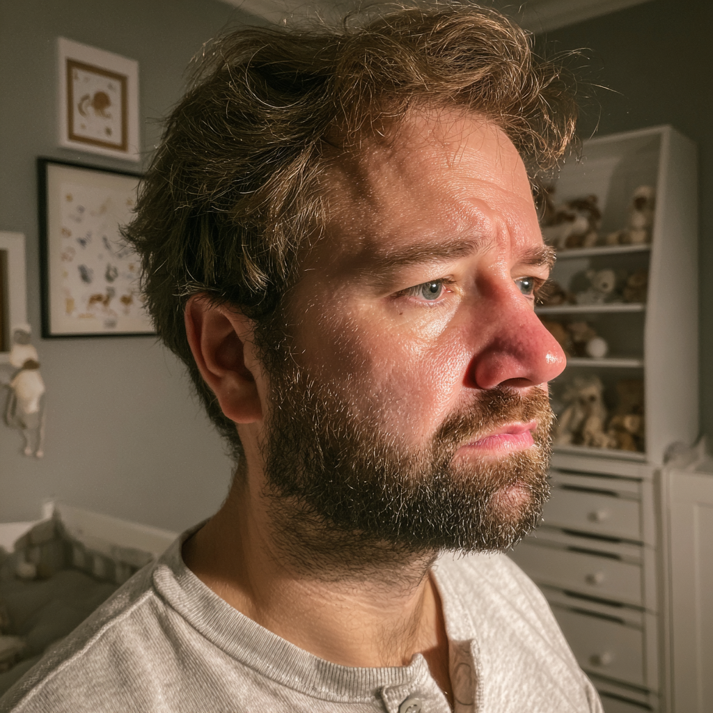 Un homme ému debout dans une chambre d'enfant | Source : Midjourney