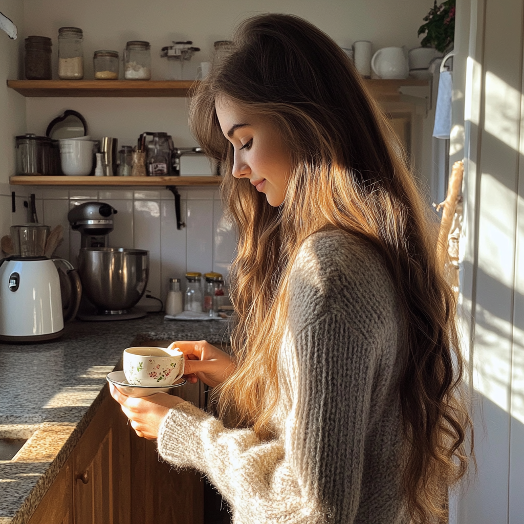 Une adolescente tenant une tasse de thé | Source : Midjourney