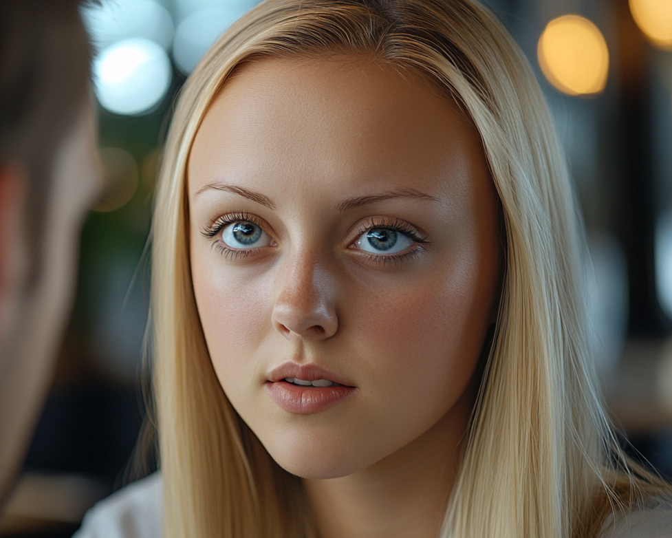 Une femme regardant une personne assise en face d'elle | Source : Midjourney