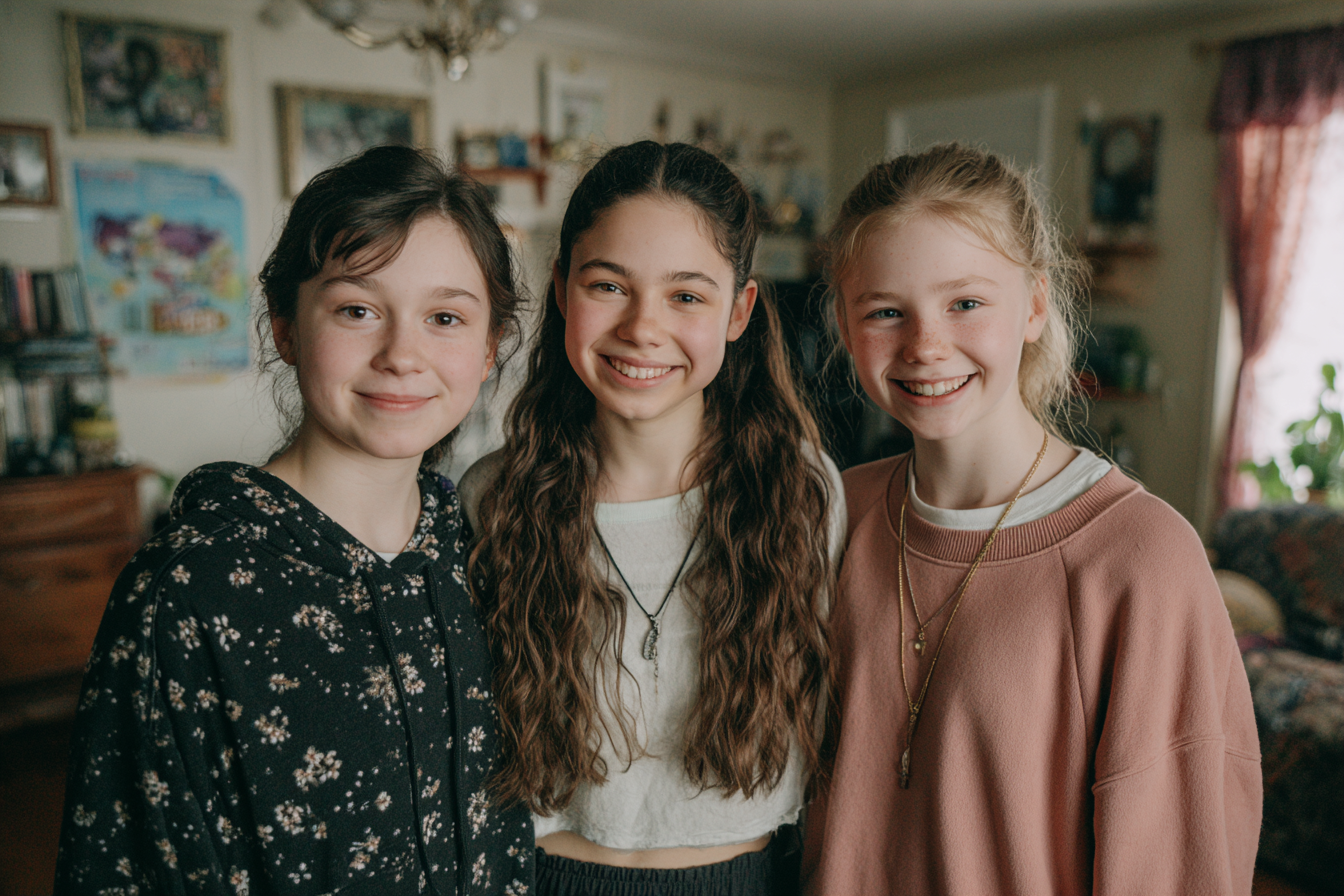 Trois filles debout ensemble | Source : Midjourney