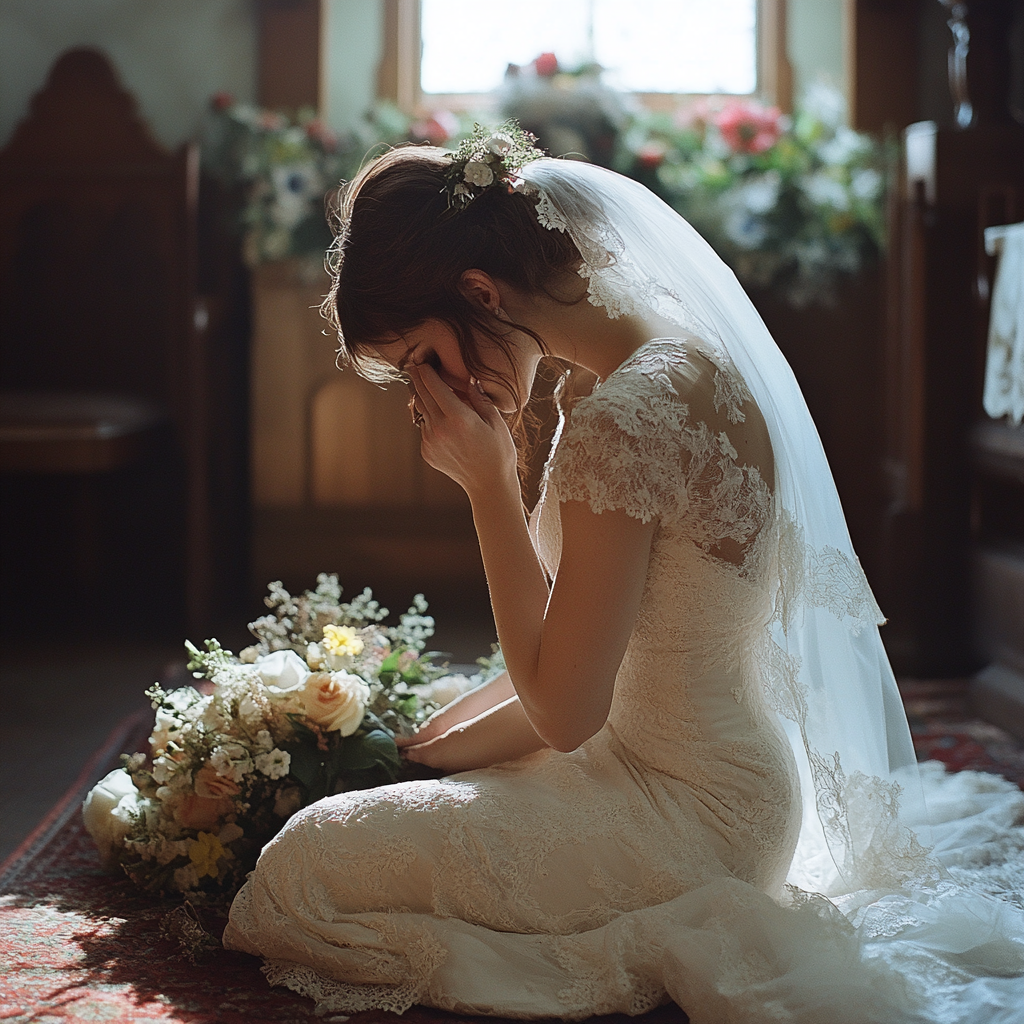 Une mariée qui pleure le jour de son mariage | Source : Midjourney