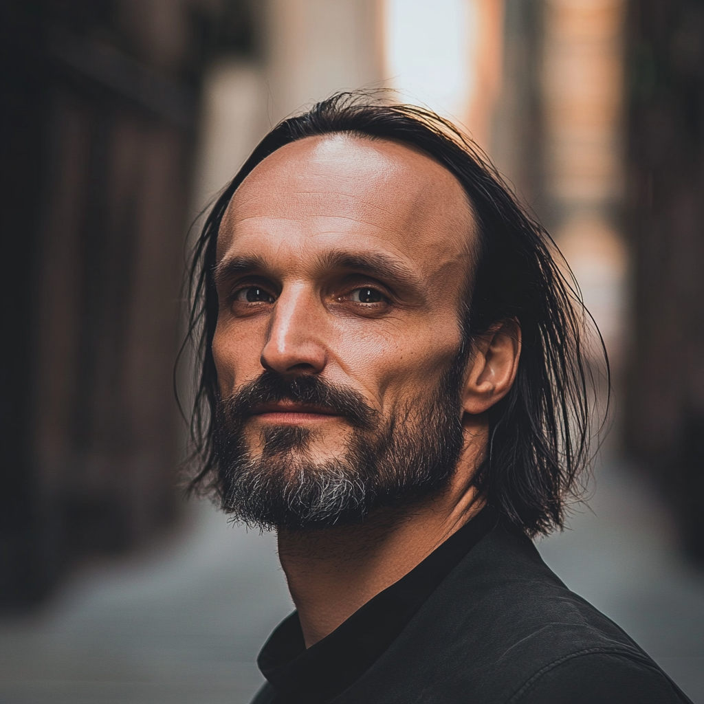 Un homme debout à l'extérieur, souriant | Source : Midjourney