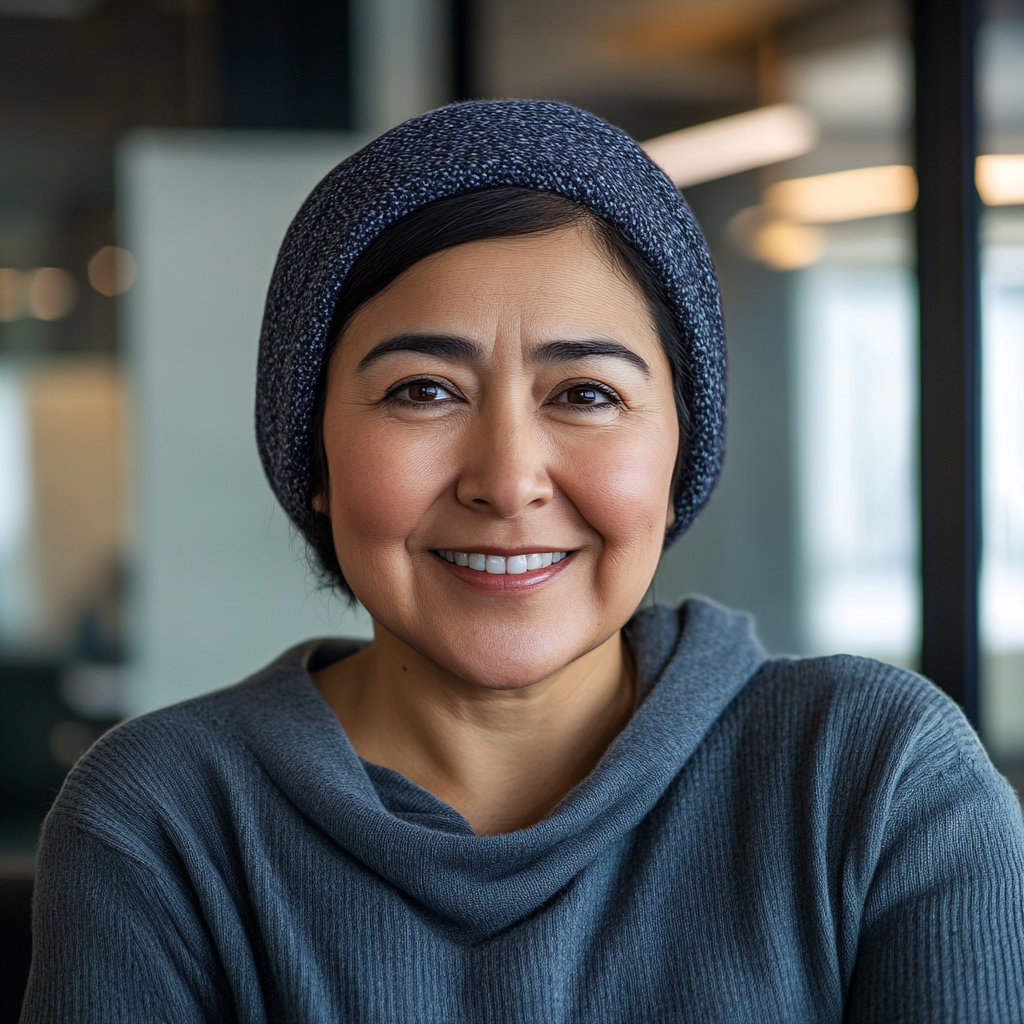 Une femme souriante dans un bureau | Source : Midjourney