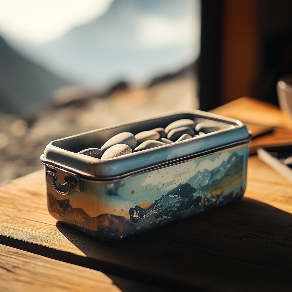 A lunch box filled with stones | Source: Midjourney