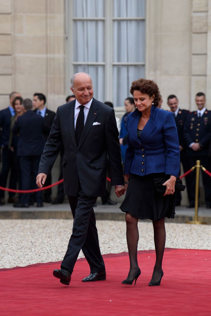 Laurent Fabius et sa compagne Marie-France Marchand-Baylet le 14 mai 2017 au palais de l'Élysée. l Source : Getty Images