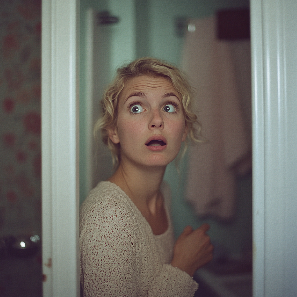 Une femme choquée dans une salle de bain | Source : Midjourney