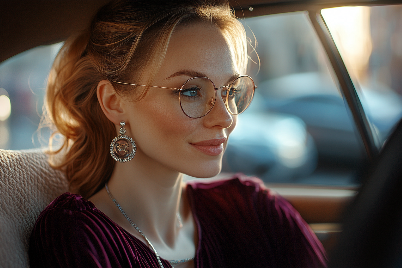 Une femme sur la banquette arrière d'une voiture | Source : Midjourney