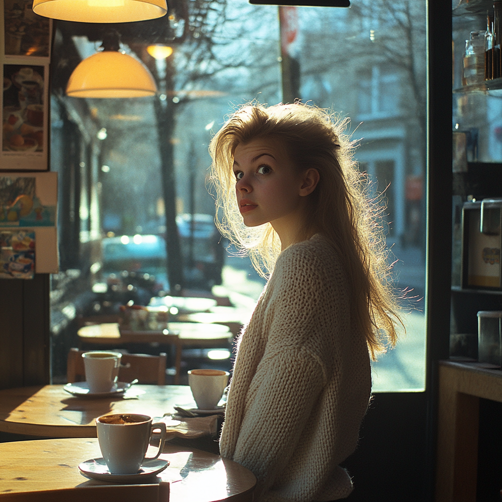 Une femme quittant un café | Source : Midjourney