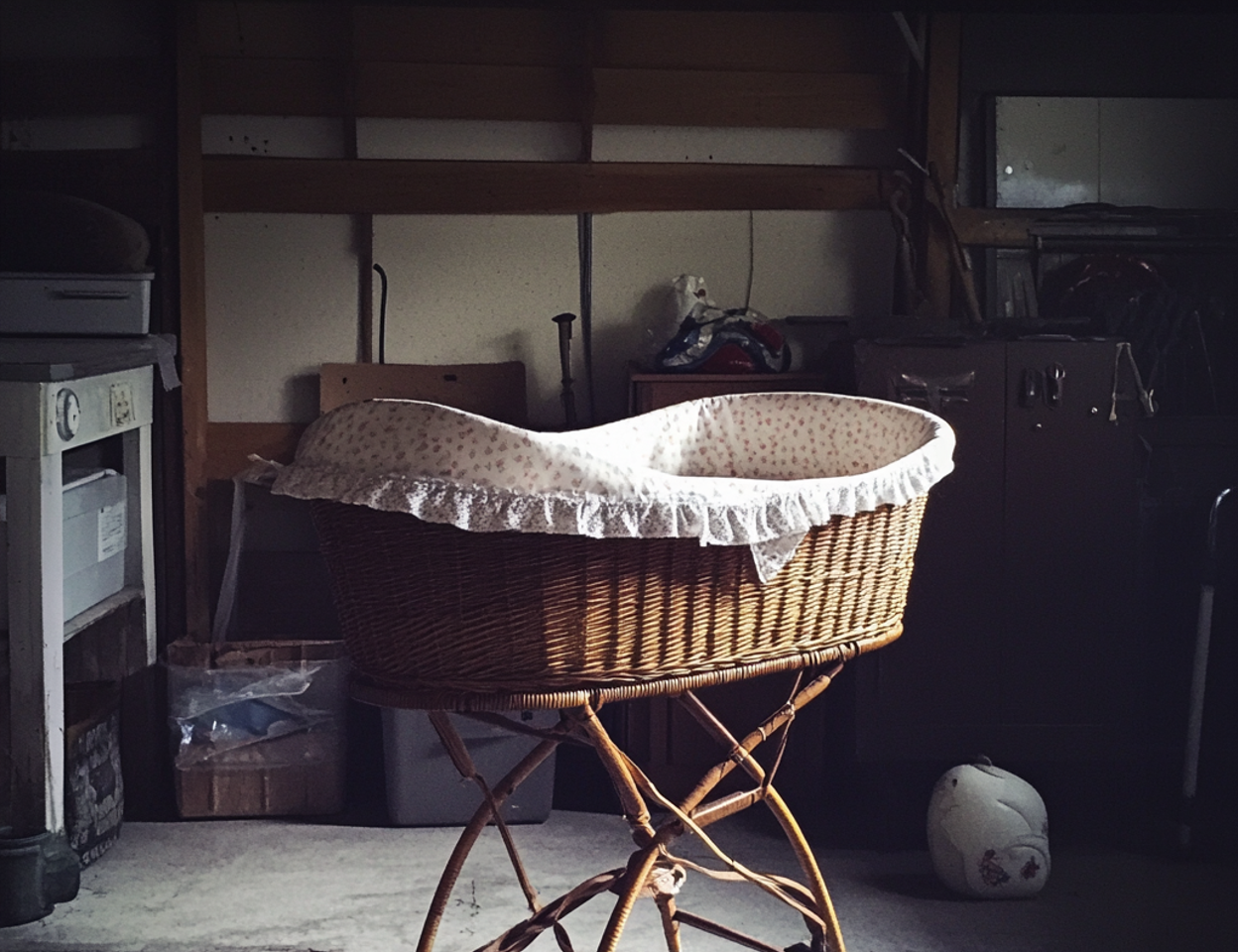 Un couffin pour bébé dans un garage | Source : Midjourney