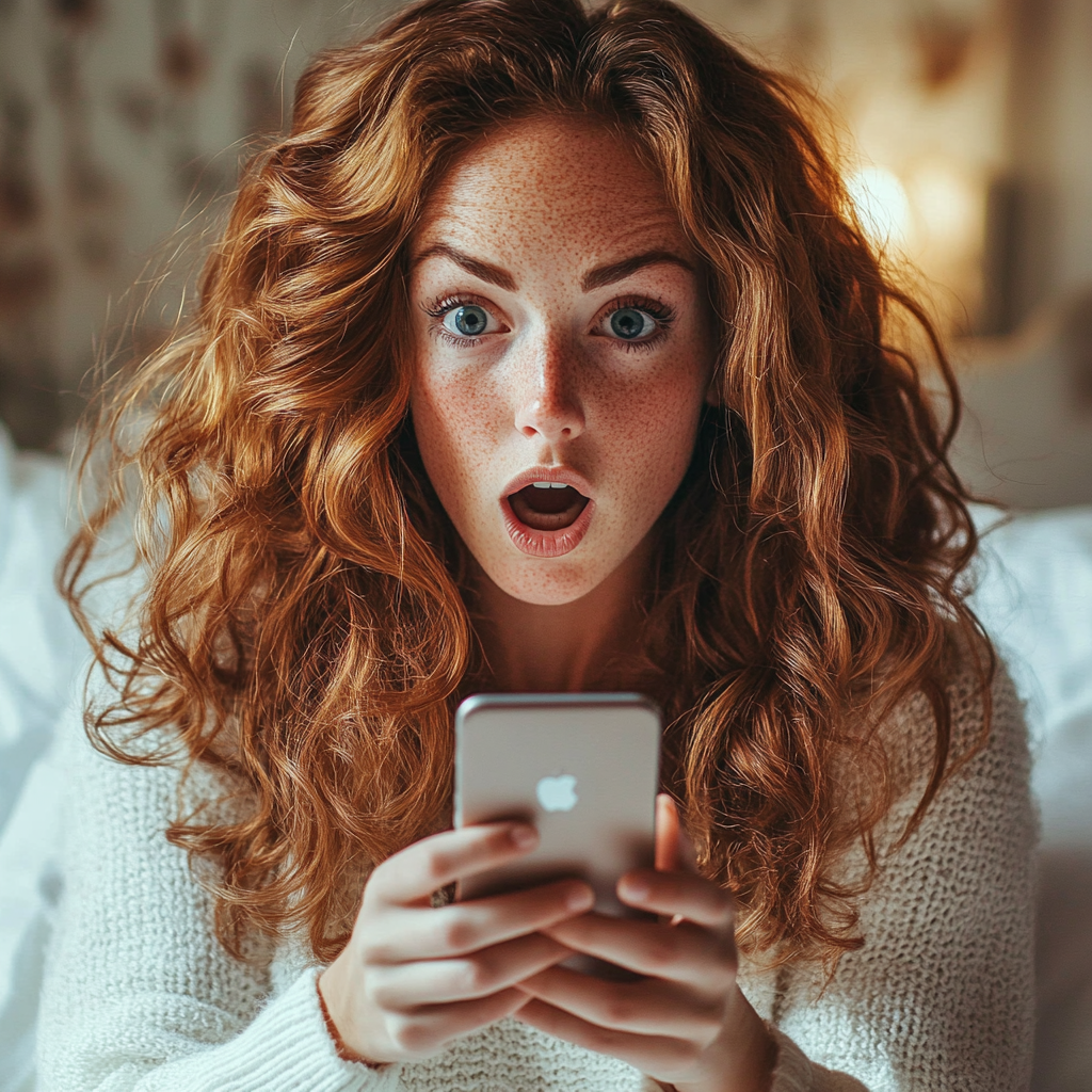 Une femme choquée tenant un téléphone | Source : Midjourney