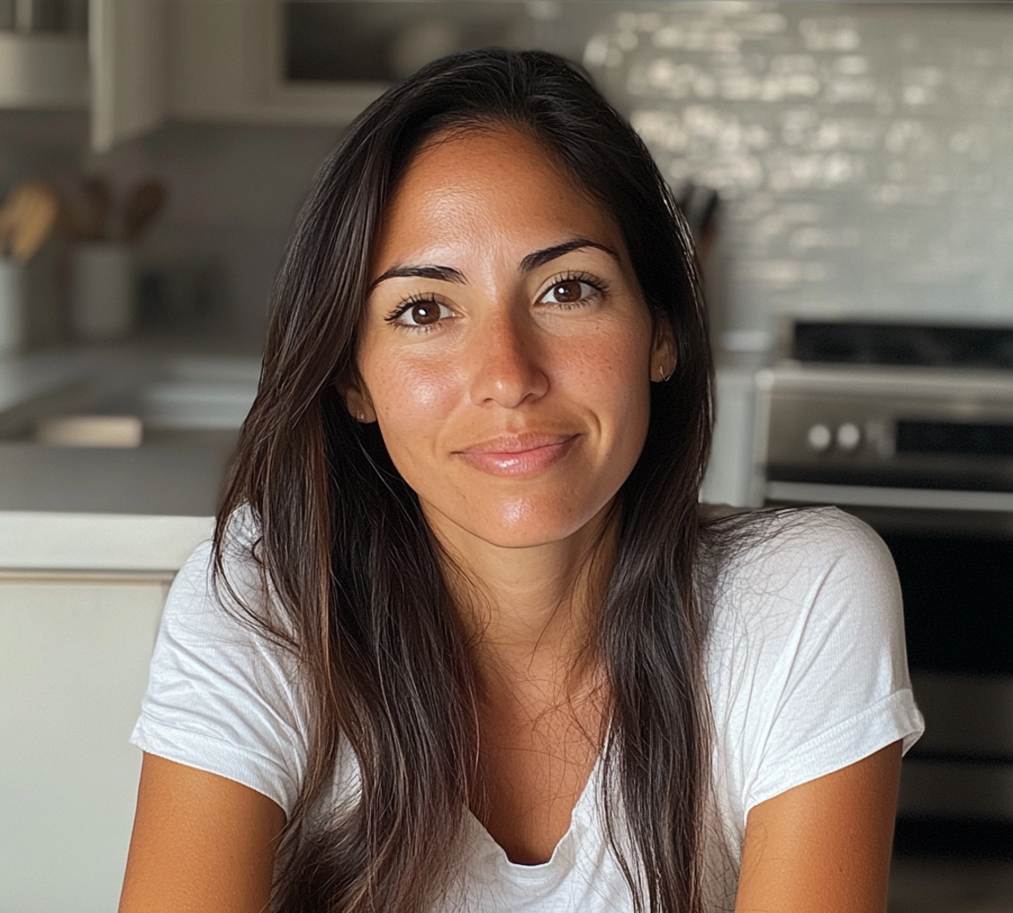 Une femme assise à un comptoir de cuisine | Source : Midjourney