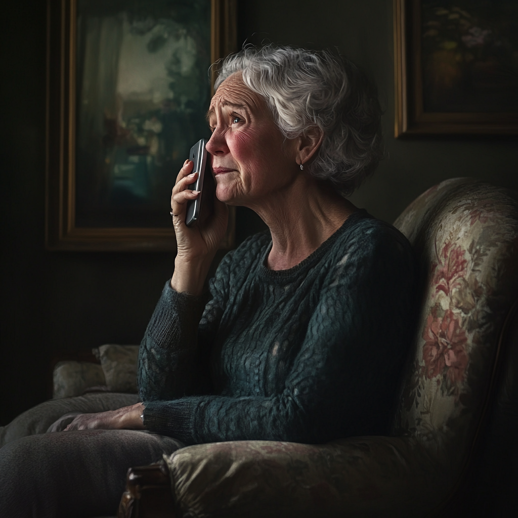 Une femme d'âge moyen qui pleure sur son téléphone | Source : Midjourney