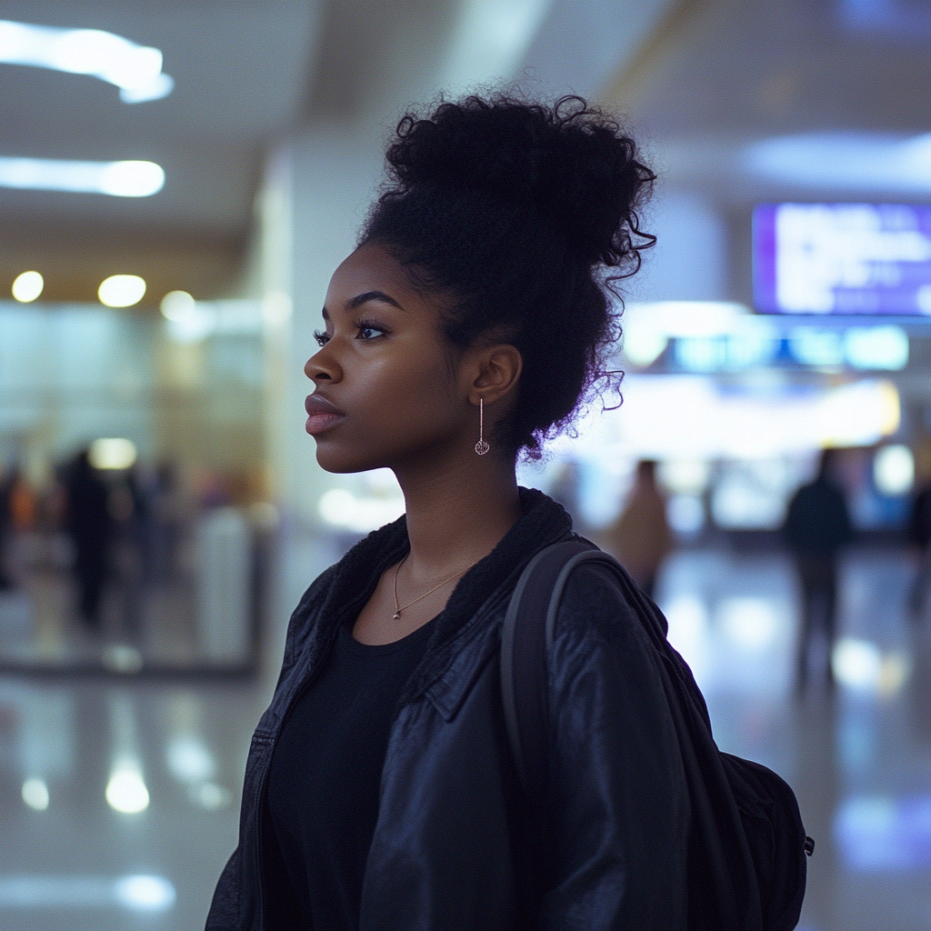 Becca se promène dans l'aéroport | Source : Midjourney