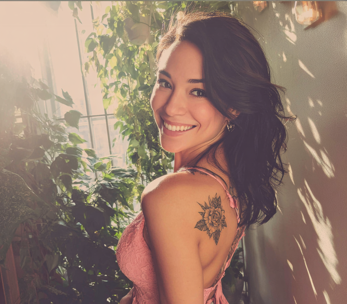 Une femme souriante portant une robe rose | Source : Midjourney