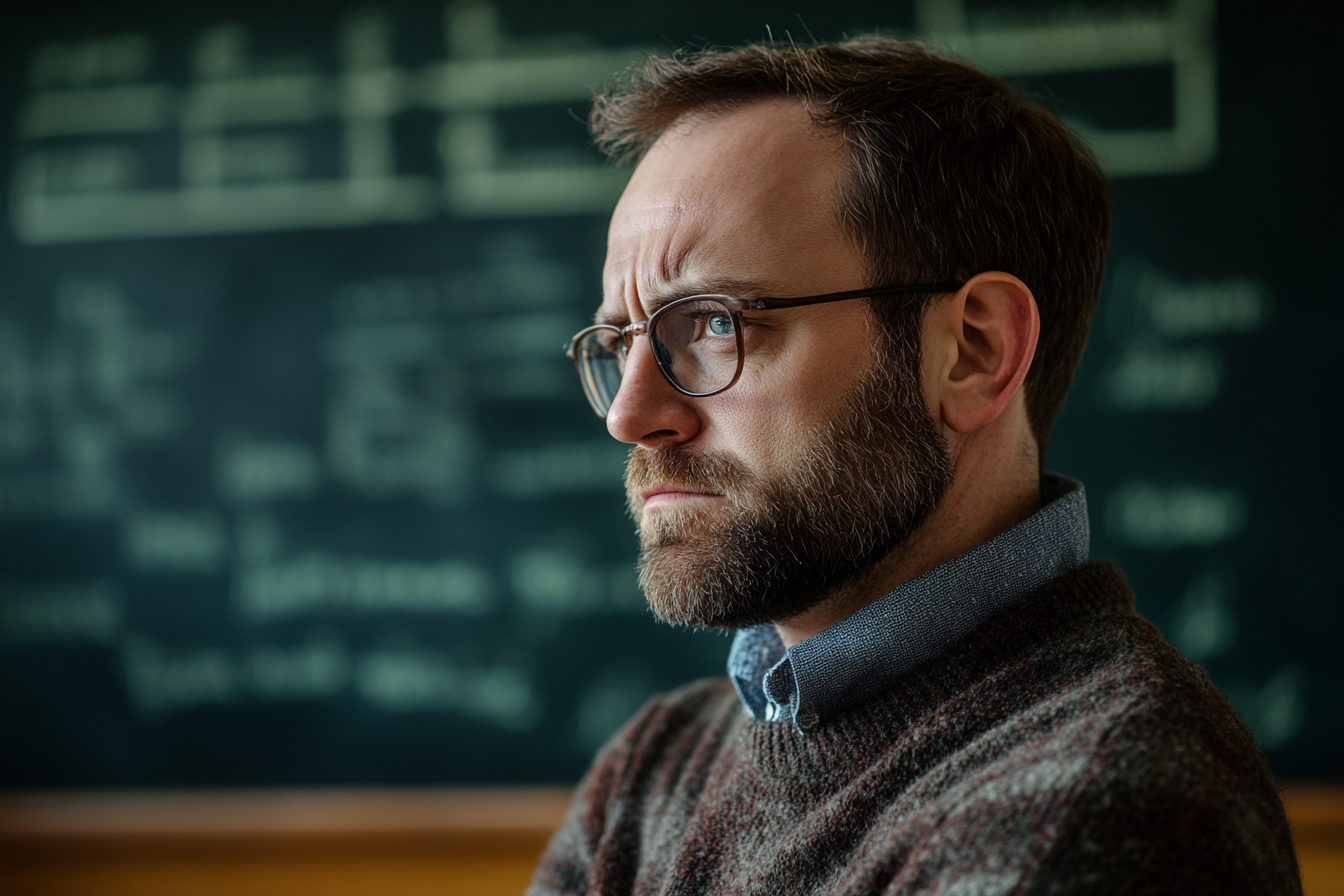 Vue latérale d'un enseignant dans une salle de classe | Source : Midjourney