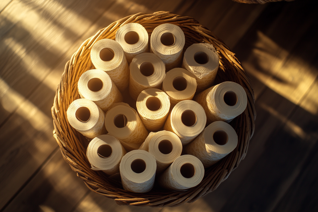 Rouleaux de papier toilette dans un panier | Source : Midjourney