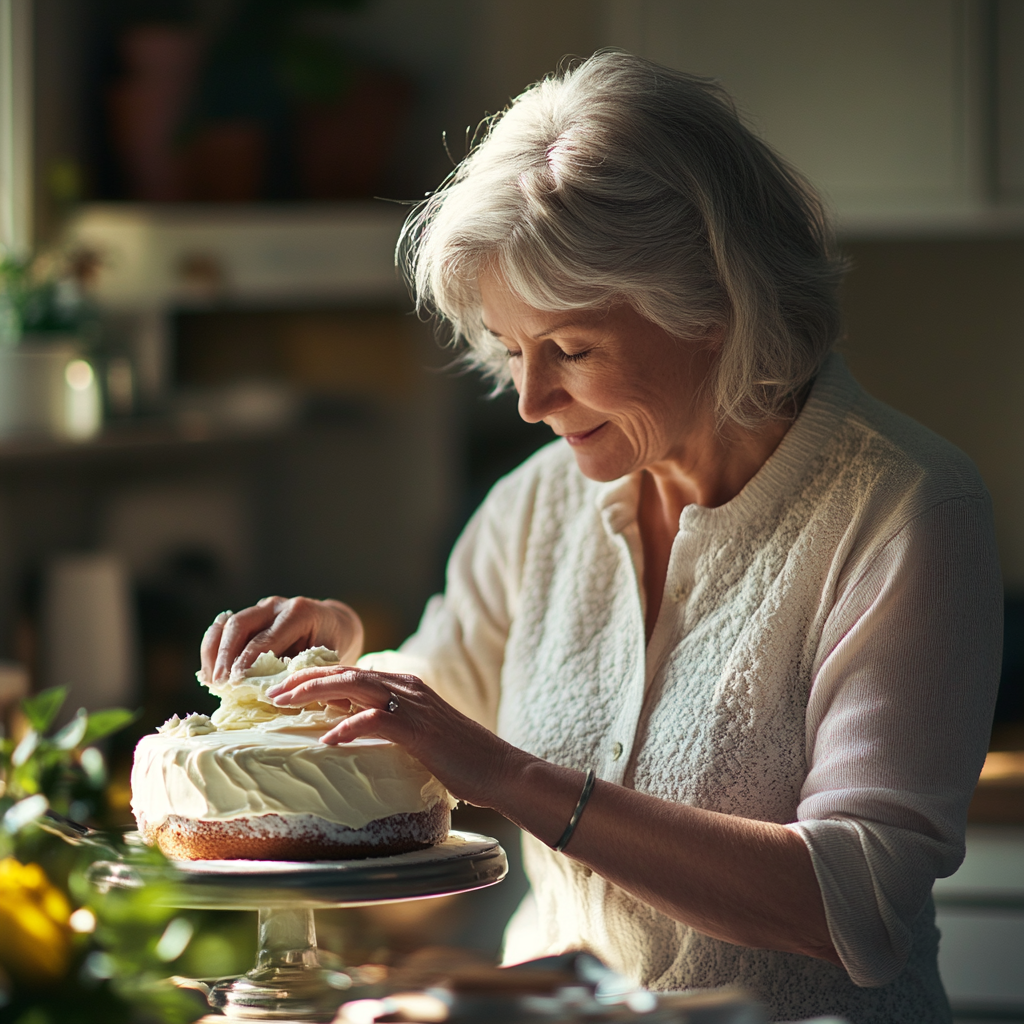 Une femme âgée qui décore un gâteau | Source : Midjourney