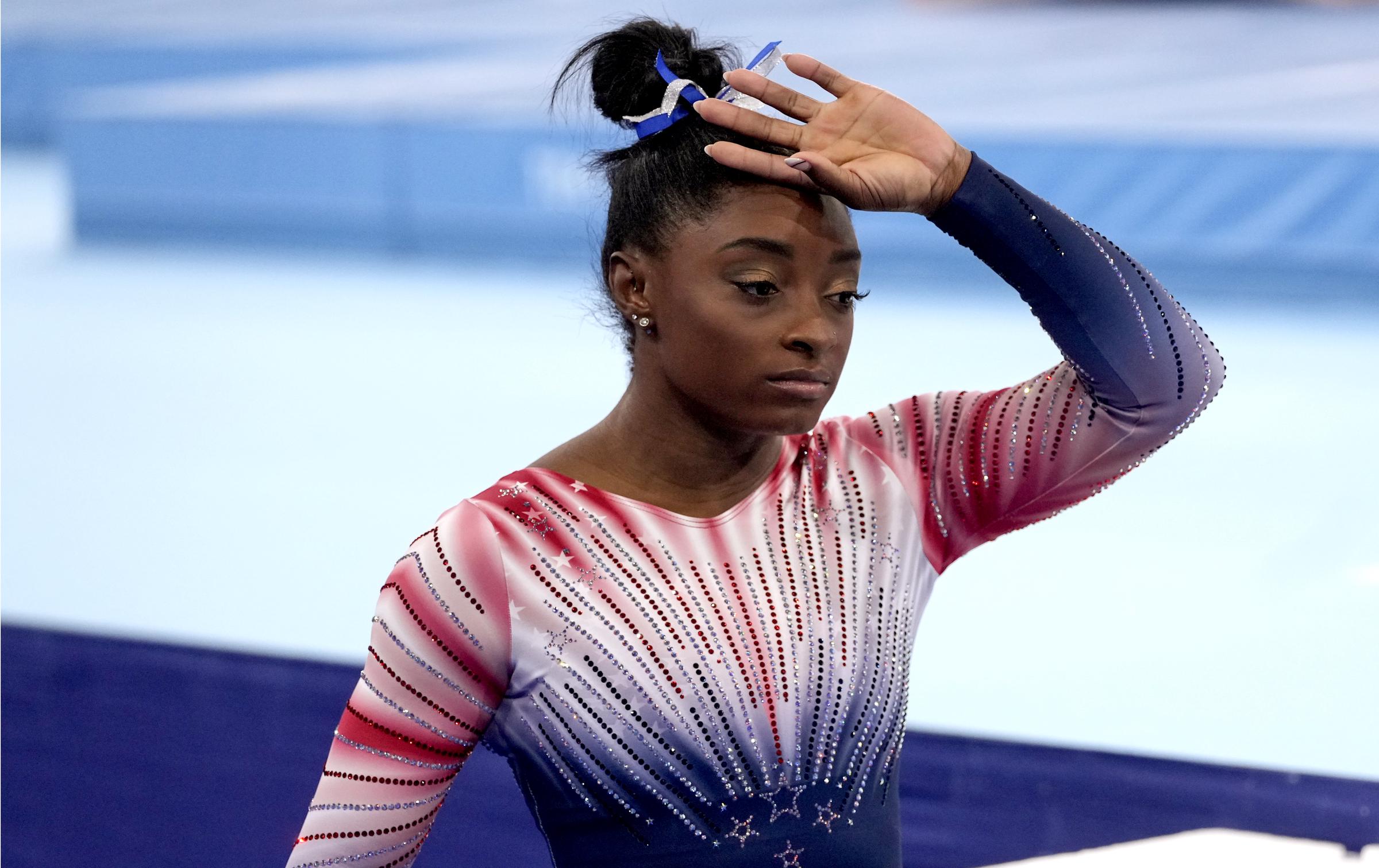 Simone Biles lors de la finale de la poutre d'équilibre de la gymnastique féminine des Jeux olympiques de Tokyo 2020 à Ariake, Tokyo, le 3 août 2021 | Source : Getty Images