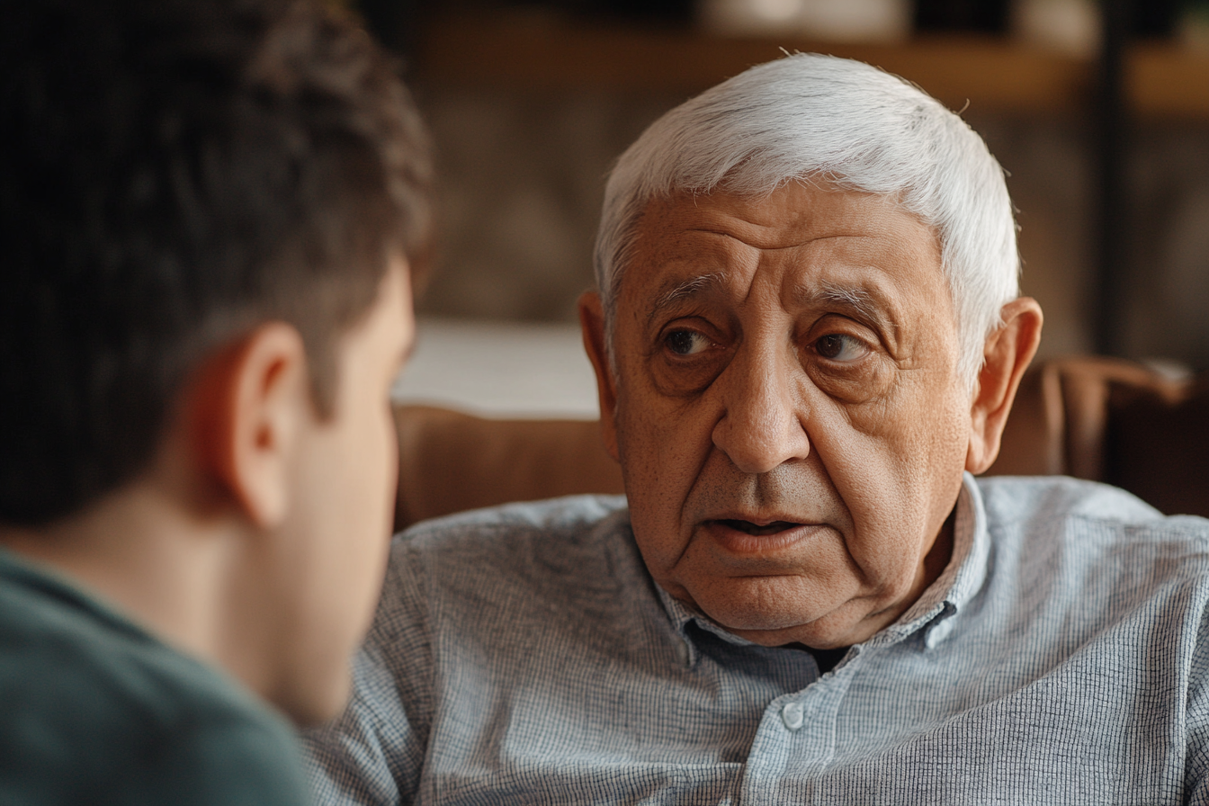 Un homme plus âgé qui parle à son fils | Source : Midjourney