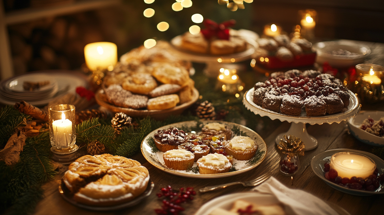 Une table remplie de desserts de Noël | Source : Midjourney