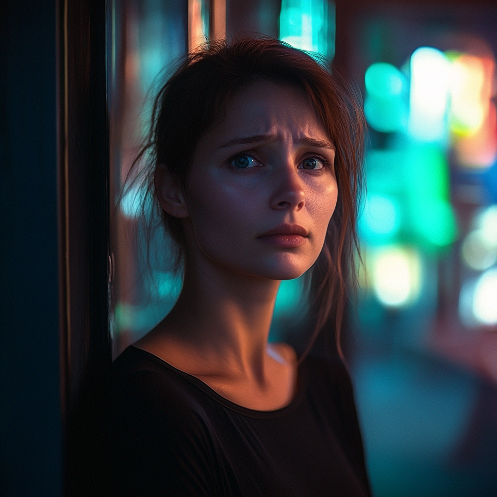 Une femme bouleversée qui regarde droit devant elle | Source : Midjourney