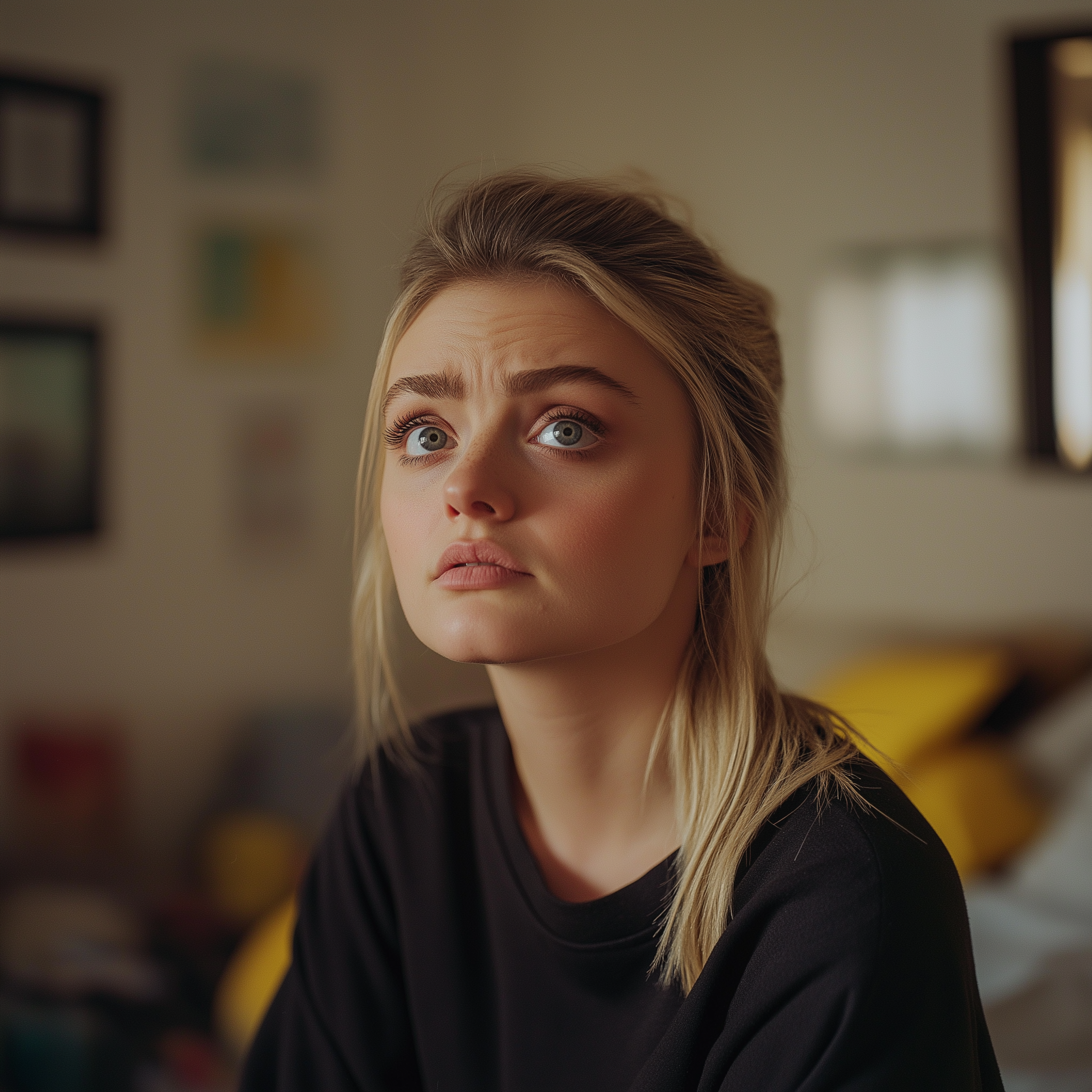 Une femme a l'air inquiète et pensive | Source : Midjourney