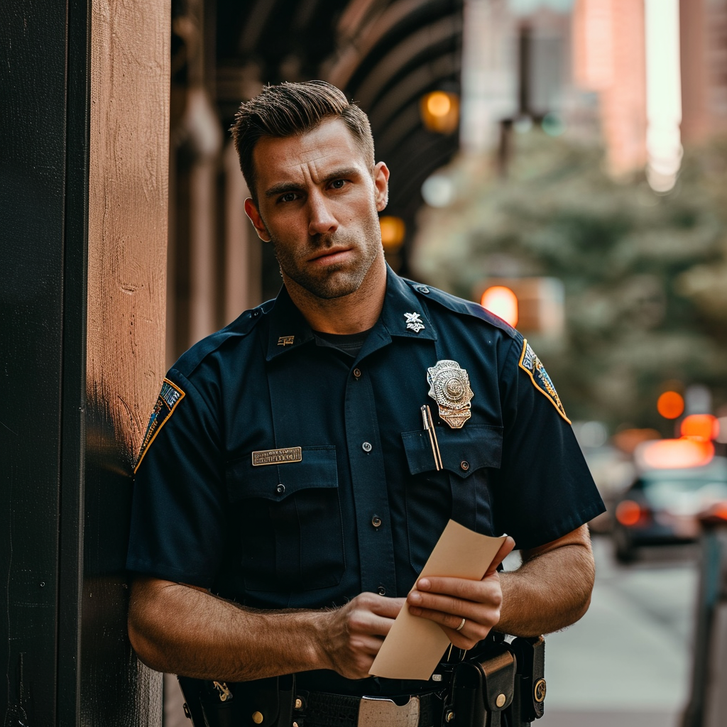 Un agent de police avec un morceau de papier | Source : Midjourney