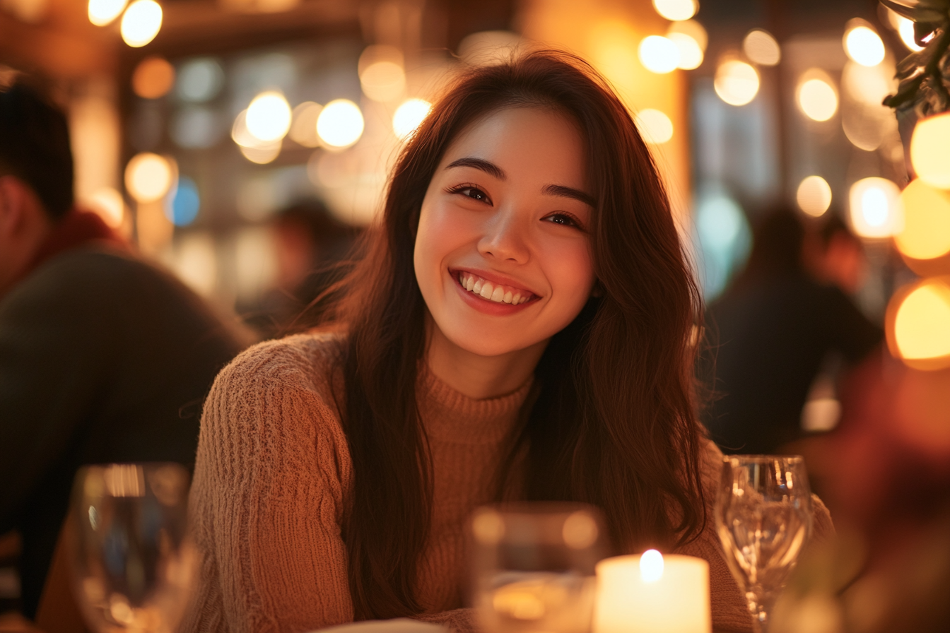 Une femme souriante dans un restaurant | Source : Pexels
